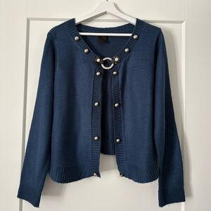 Elegant Teal Blue Open Cardigan with Button Details